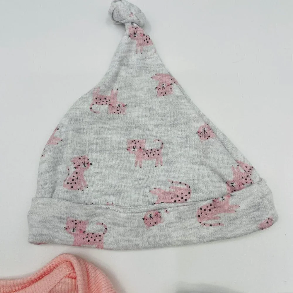 Bon Bebe Infant Baby Girls 3-6 Month Wildly Cute Cat Print 3 Piece Set Pink 1818